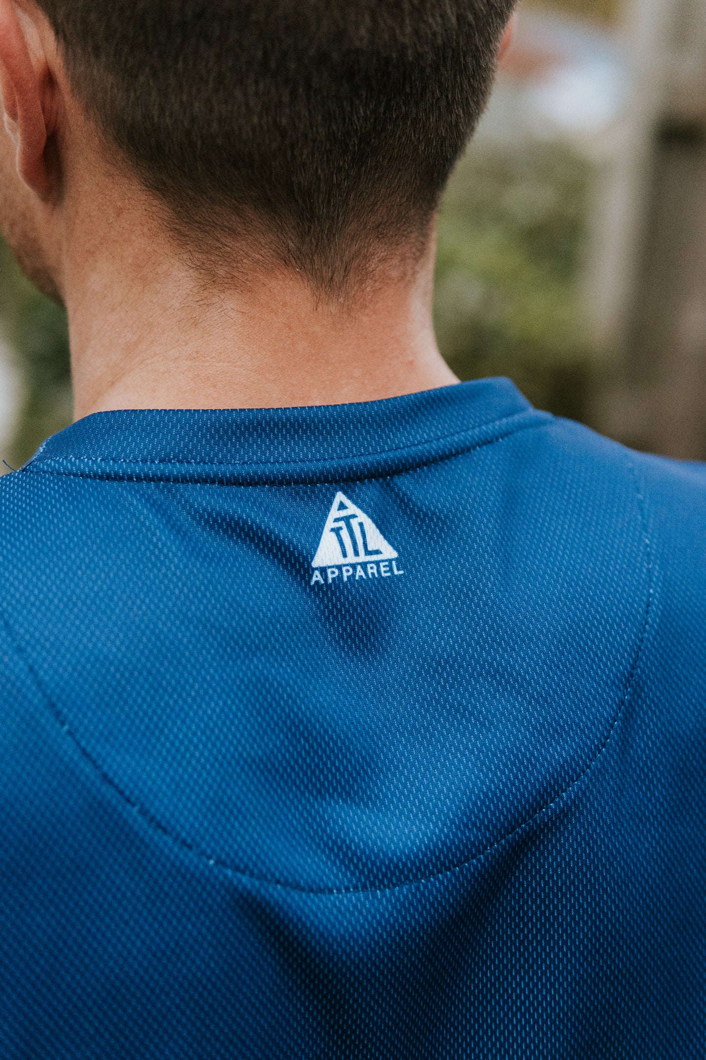 Navy blue training tee. Made from soft breathable recycled material.