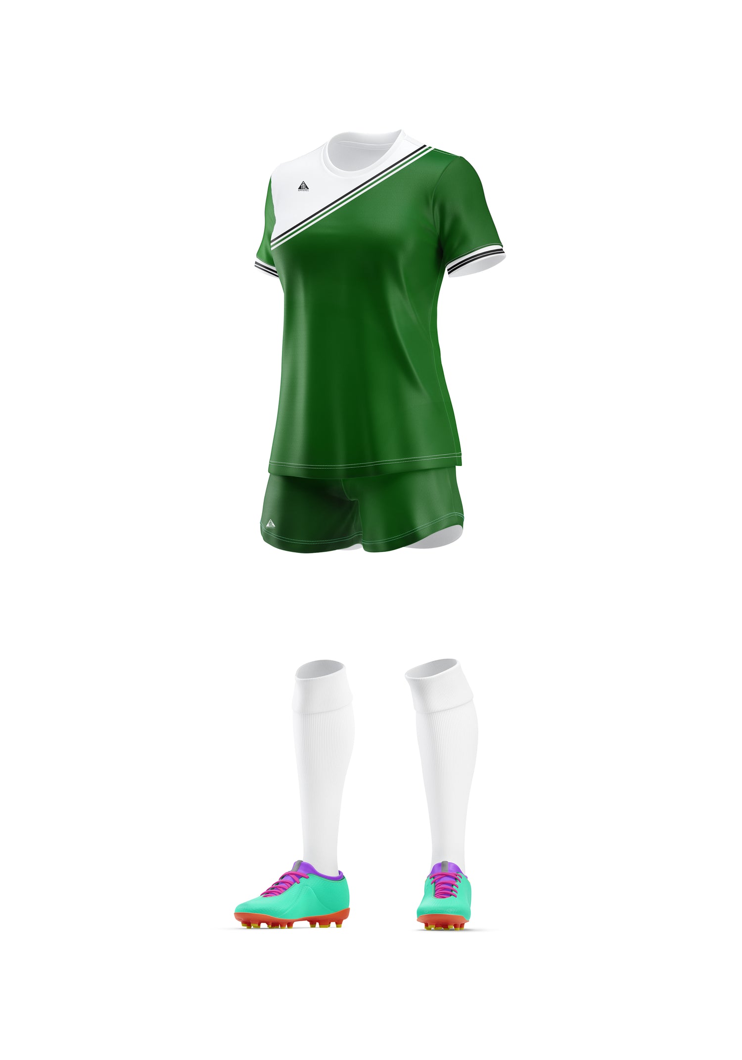Custom colours on one of our women's cut football / soccer kits. We custom make our kits from recycled material made in Australia.