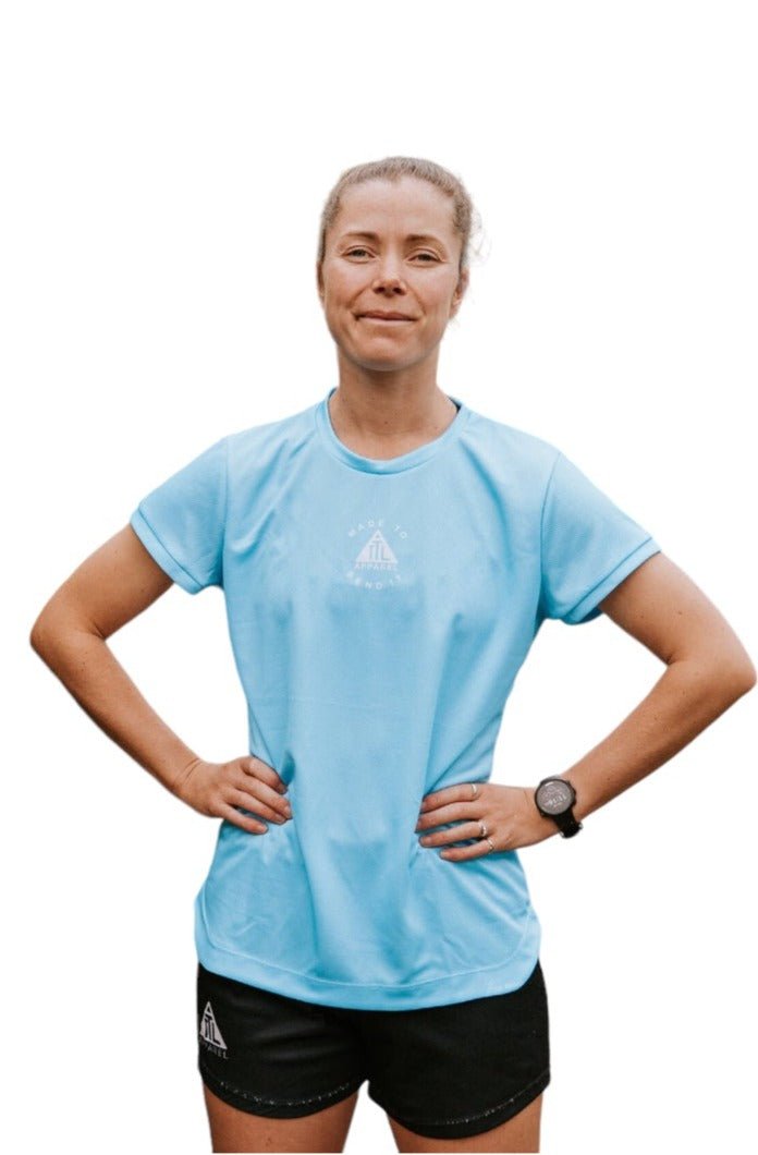 Australian made running and training top. Made from recycled material that is eco friendly. In sky blue made in Australia.