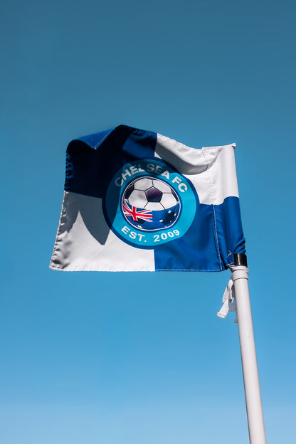 Custom soccer corner flag and corner flag pole made to suit club colours.