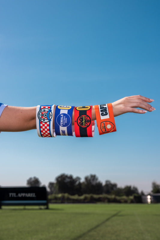 Custom captain’s armband with personalised design for soccer, hockey and sports teams