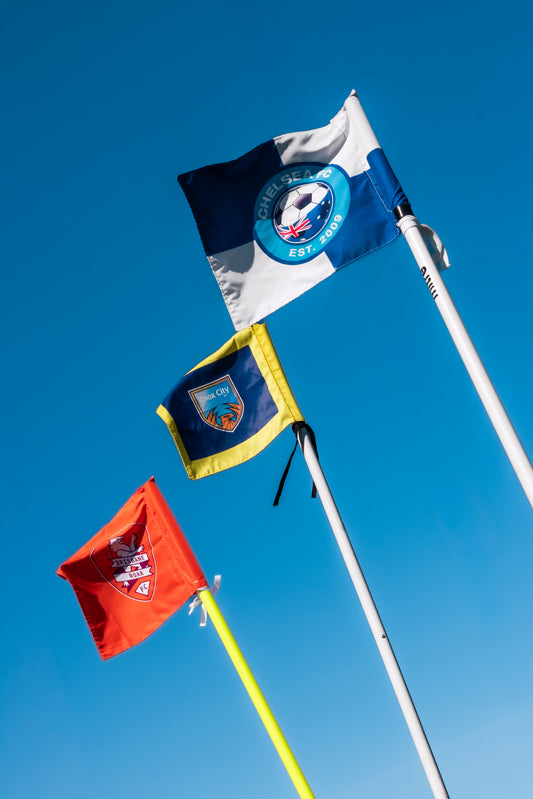 Personalised football corner flag with custom club badg