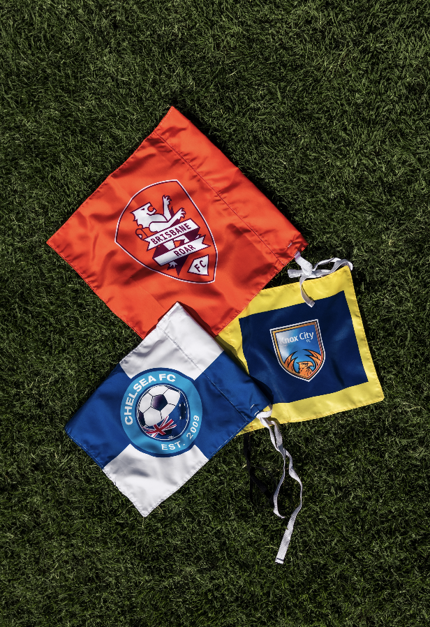 Custom corner flag with personalised team logo for soccer clubs