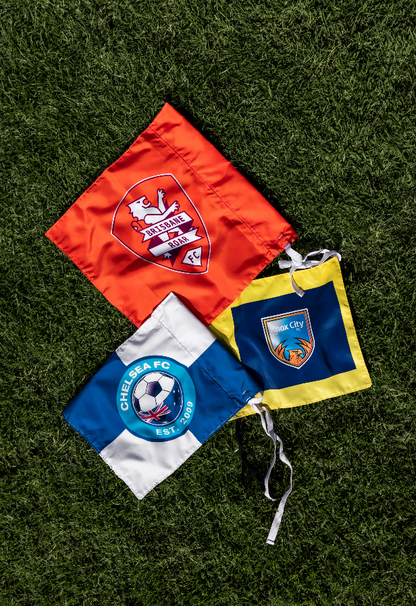 Custom corner flag with personalised team logo for soccer clubs