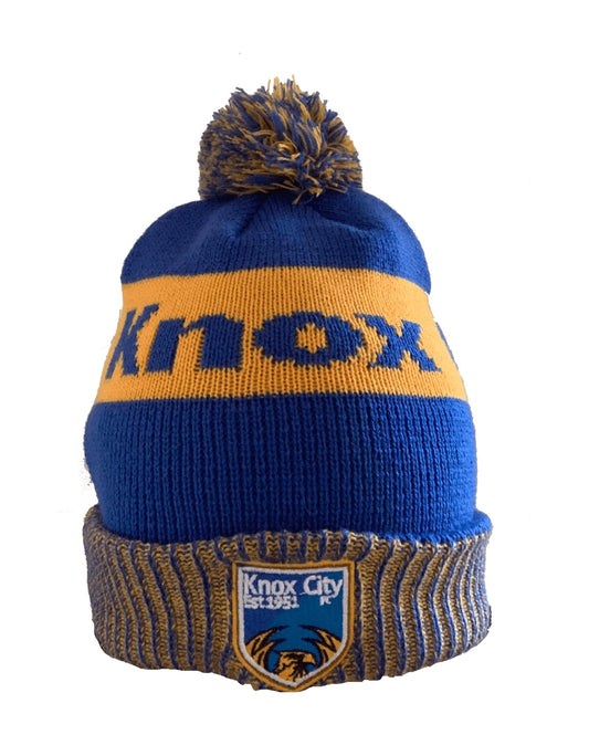 Knox City winter beanie that is customised to your club colours.